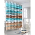 thumbnail image 3 of Turquoise Brown Shower Curtain Set, Waterproof Shower Curtains for Bathroom, Abstract Wood Grain Gradient Stripes Washable Fabric Cloth Bath Curtain for Bathtub Decoration with Hooks 72x78 Inches, 3 of 6