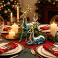 thumbnail image 6 of Liamobondopolis Blue Gold Gradient Reindeer Figurine Set of 2 Metallic Deer Statues for Christmas Mantel and Living Room Display, 6 of 9