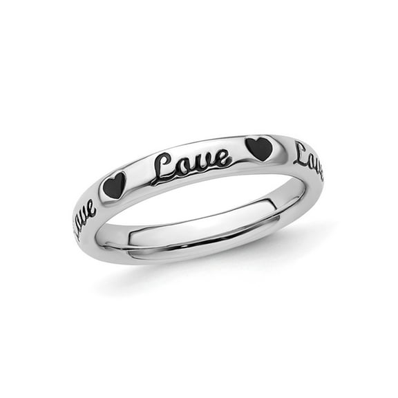 Gem & Harmony Sterling Silver Enameled Love Heart Band Ring for Women