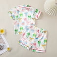 thumbnail image 7 of FYDUU Toddler Girls Birthday Pajamas Short Sleeve Bow Print Tops Shorts Set Button Down Lapel Collar Sleepwear Summer Cute Homewear 2-3 Years, 7 of 7