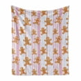 thumbnail image 1 of Gingerbread Man Soft Flannel Fleece Throw Blanket, Kids Pattern with Pastel Colored Striped Backdrop Bakery Xmas Goodies, Cozy Plush for Indoor and Outdoor Use, 60" x 80", Multicolor, by Ambesonne, 1 of 6