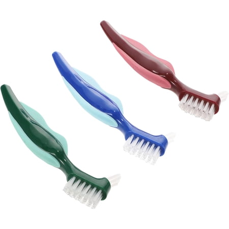 3pcs Denture Toothbrush Denture Cleaning Brush Hygienic Denture Cleaner Set Hard Soft Double Bristle Multi Layered Bristles for False Teeth Brush Denture Care