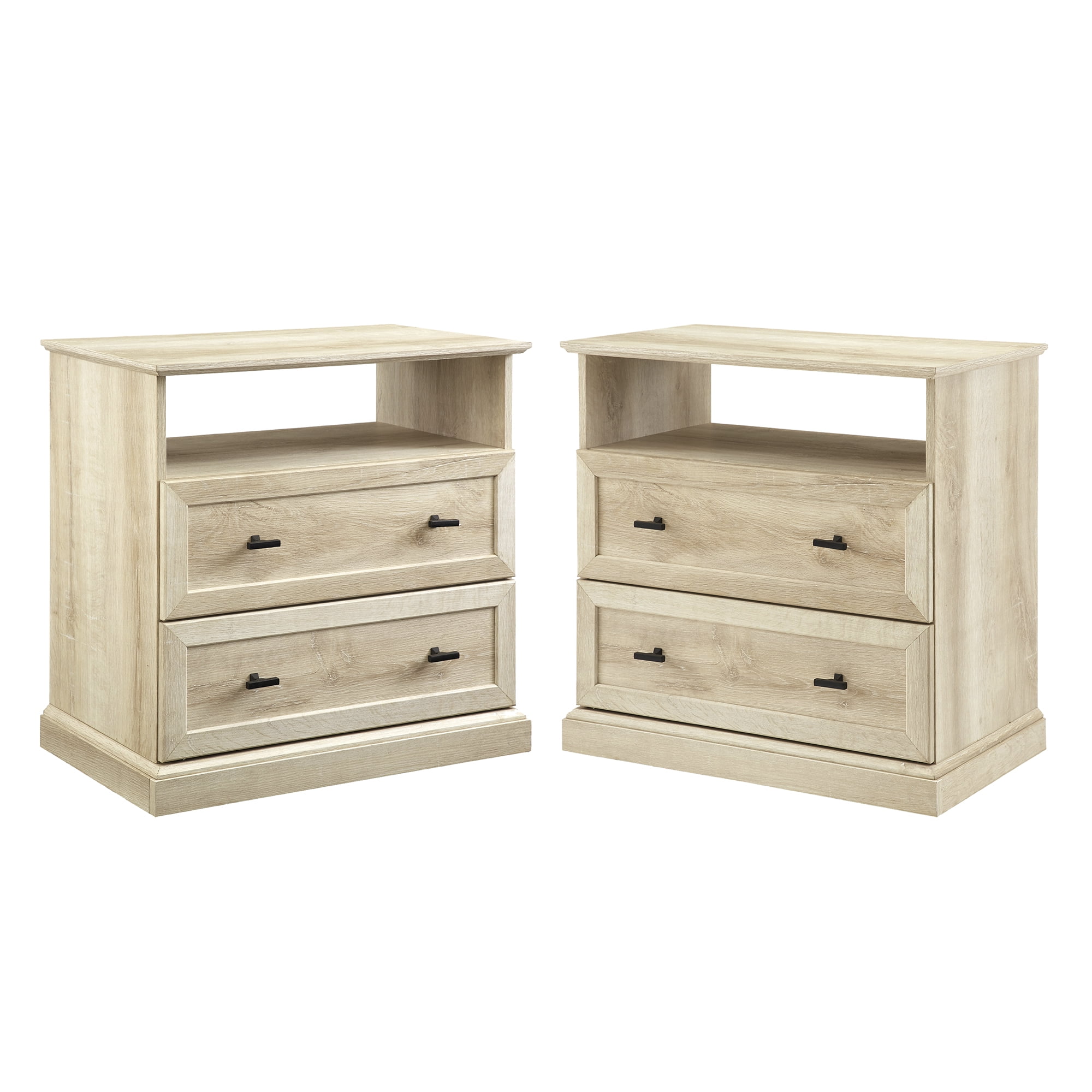 Walker Edison Traditional 2-Drawer Nightstand, Set of 2, White Oak
