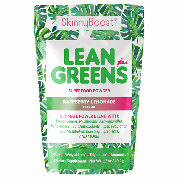 Lean Greens Plus Super Food Powder - Ultimate Power Blend with Green Tea, Mushroom Blend, Ashwagandha, Spirulina Algae & Wholefoods - Natural Detox & Clean Energy - 30 Servings