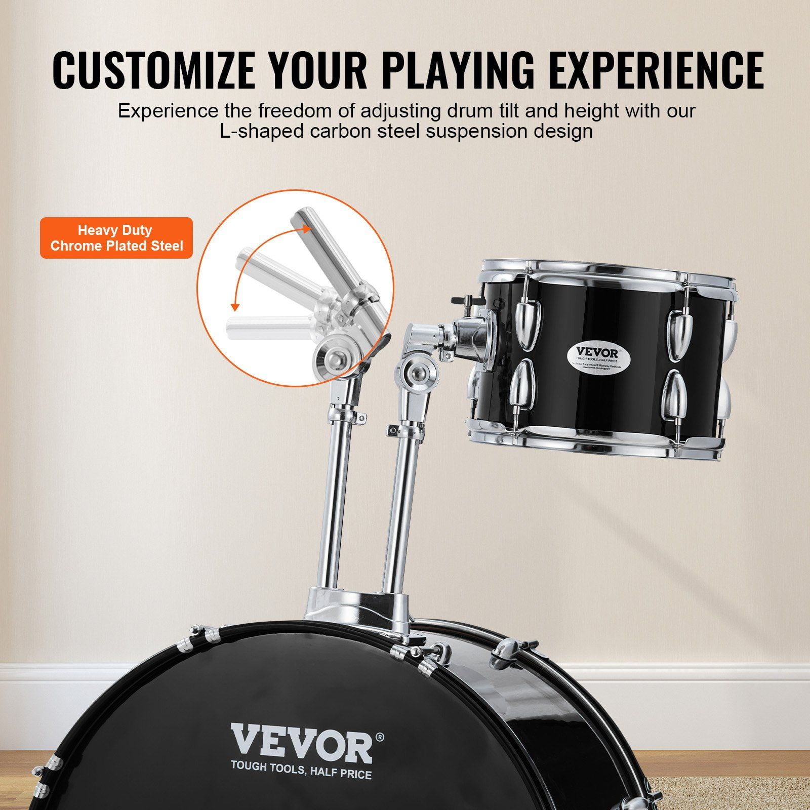 Adult Drum Set 5-Piece - Full Size Drum Kit with Throne, Pedal & Sticks - Beginner to Advanced - 22 Inch Black Drum Set