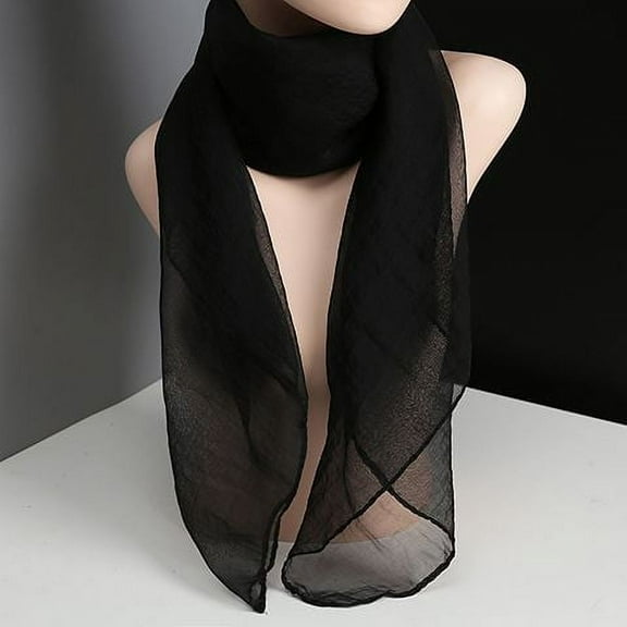 ERDOUY Elegant Personalized Scarf, Solid Color Scarf Thin Chiffon Scarf Versatile Square Decorative Scarf (Black)
