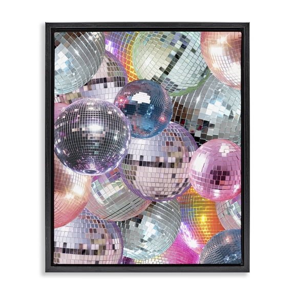 Stupell Industries Glam Pastel Disco Balls Cluster Black Floating Frame Canvas Art, 17 x 21, by Lil' Rue