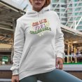 thumbnail image 2 of Shake Your Shamrocks, Retro Groovy Wavy St. Patrick's Day Text Art Merch Gift, White Hooded Sweatshirt or Hoodie, Small, 2 of 5