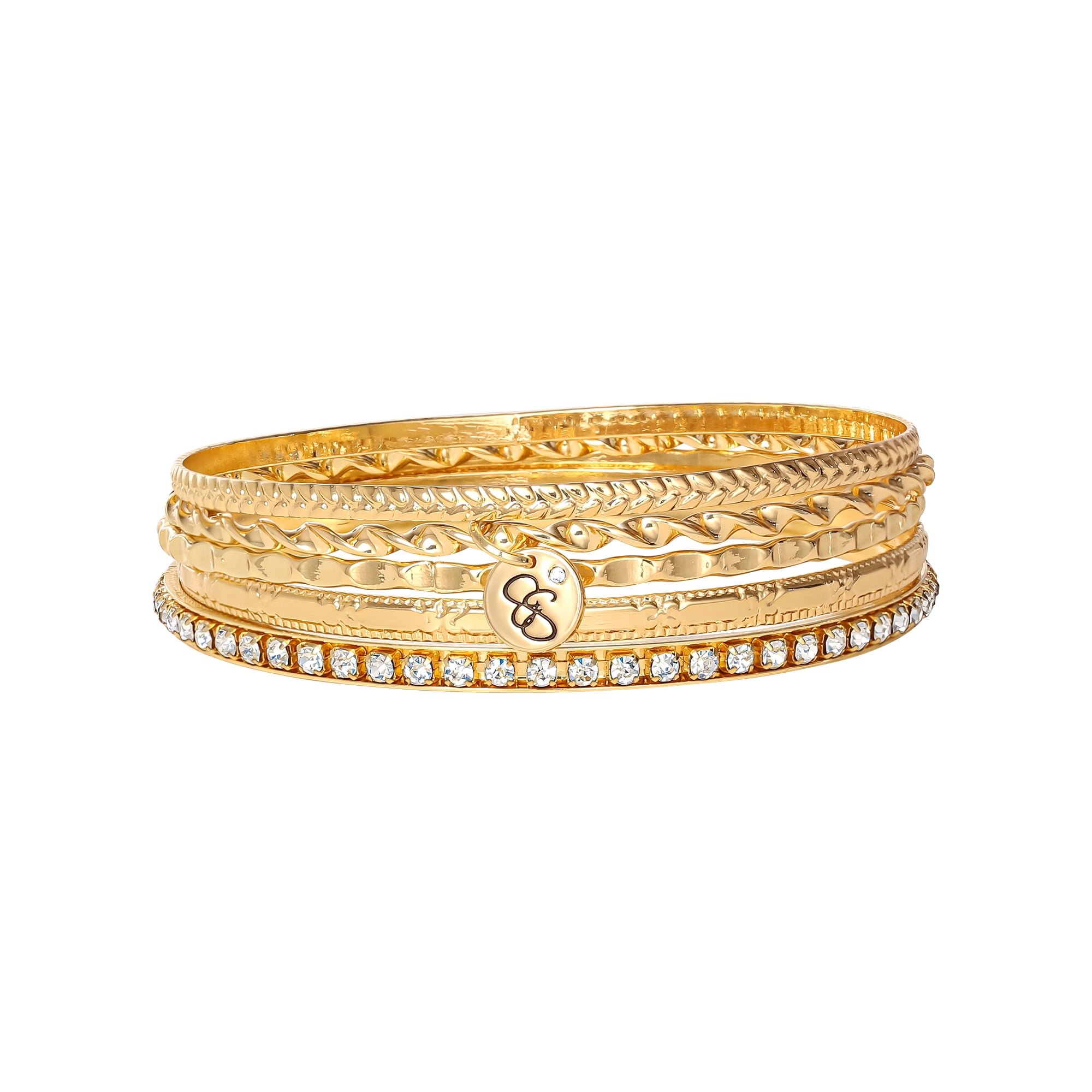 Jessica Simpson Women's Rhinestone Bangle Bracelet Set, 5-Piece