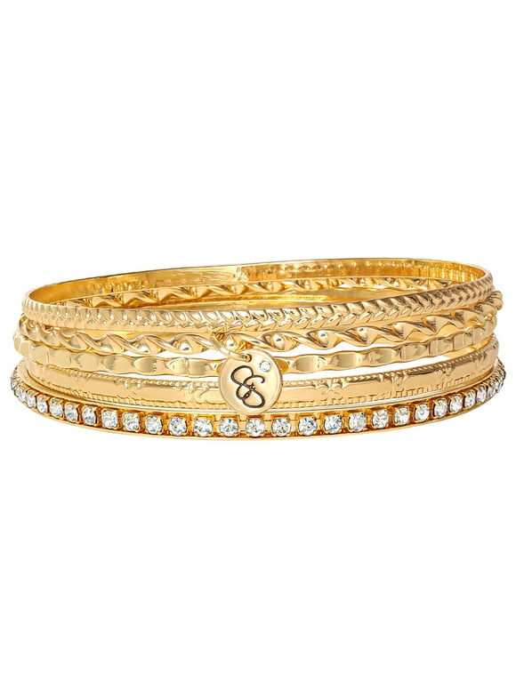 Jessica Simpson Fashion Metal Bangle Bracelet Jewelry Set, Set of 5