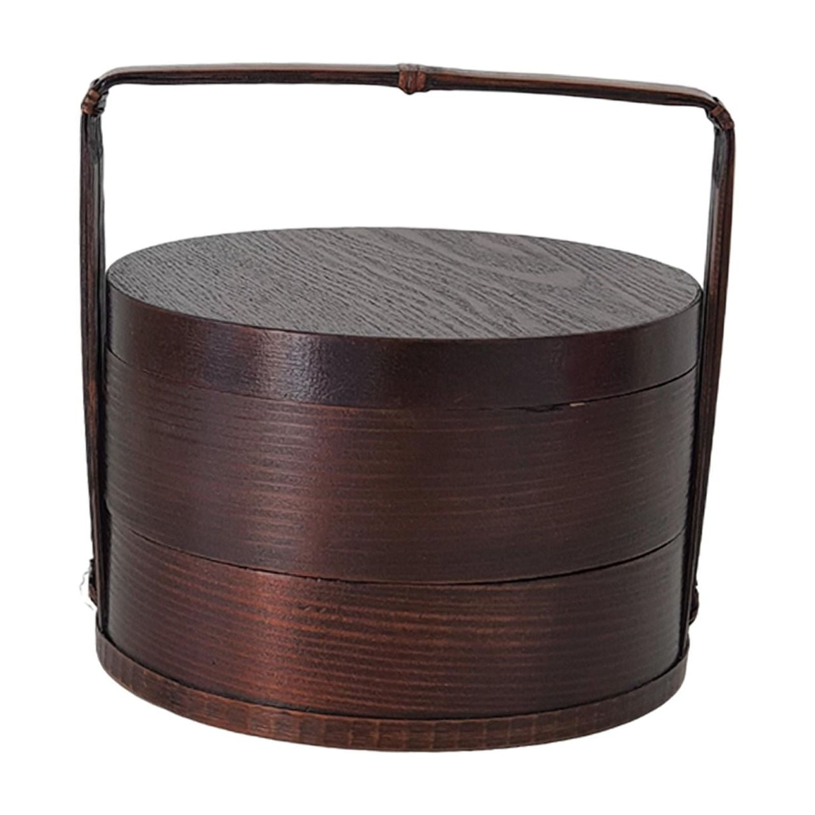 Fancyes Portable Bento Box Wooden Bento Box Practical Sushi Box Wood Gift Food Box Sturdy 2 Layer with Handle for Home Outdoor Picnic 15x15x20 cm