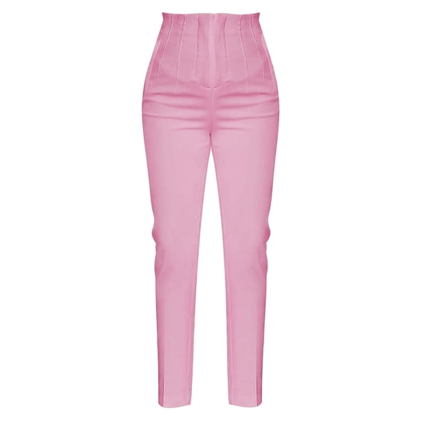 Pantalones de vestir Prolriy para mujer, tallas grandes, cintura alta, elásticos, para trabajo, informales, rectos, de negocios, con bolsillo, color rojo, 2 M