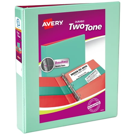 Avery Two-Tone Binder, 1.5 inch Slant Rings, Mint/Coral (17289)
