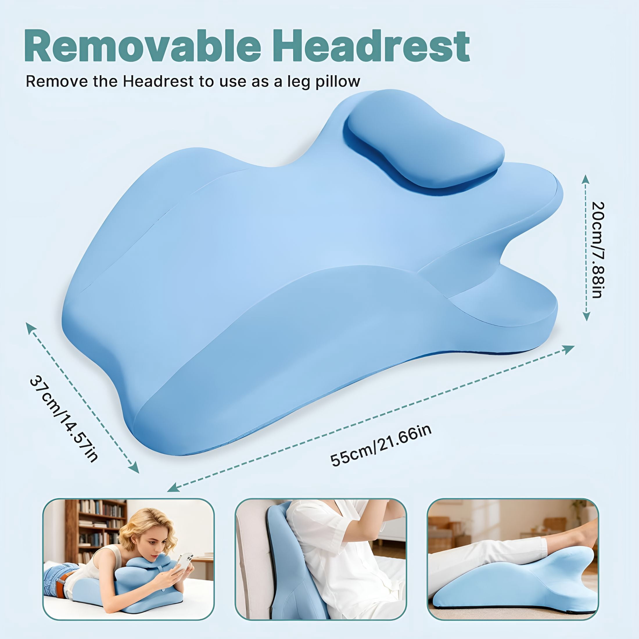 XIBUFE Ergonomic Memory Foam Wedge Pillow,Back and Neck Support Cushion,Bed Rest Reading Pillow for Sitting,Watching Tv and Home Comfort(Blue)