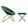 thumbnail image 5 of Emma + Oliver Oversize Faux Fur Folding Saucer Moon Chair with Ottoman for Dorm and Bedroom, Emerald Faux Fur/Soft Gold Frame, 5 of 12