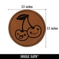 thumbnail image 2 of Couple of Cute and Kawaii Cherry Buddies Cherries 2.5" Faux Leather Round Engraved Iron-On Patch - Brown, 2 of 6