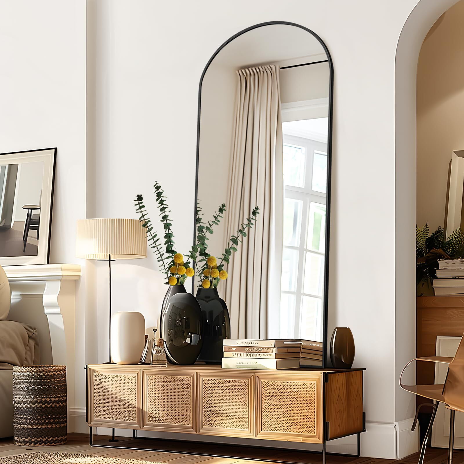 Anyrose 76"x34" Arched Large Full Length Mirror Floor Mirrors Wall Mounted,Black