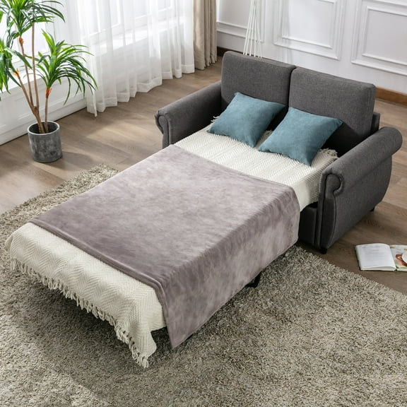 Euroco 57.5" Orisfur Pull Out Sofa Bed Loveseat Sleeper with Twin Size Memory Mattress for Living Room Spaces