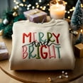 thumbnail image 3 of Embroideried Merry and Bright Sweatshirt | Colorful Holiday Lettering Stitch Sweater, 3 of 7