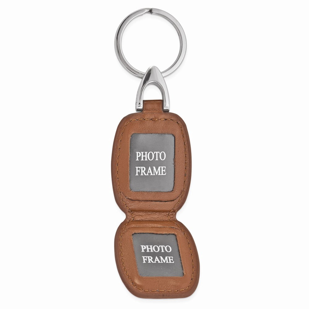 Brown Faux Leather Silver-tone Engraving Plate Key Ring QGM22540