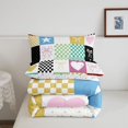 thumbnail image 5 of Manfei Vintage Grid King Size Comforter Sets,Cute Bowknot Comforters King Size,Yellow White,Colorful Stars Reversible,3pcs,1 Comforter and 2 Pillowcases,3pcs,1 Comforter and 2 Pillowcases, 5 of 7