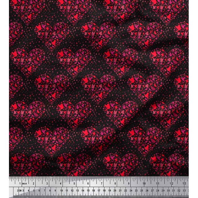 Soimoi Modal Satin Fabric Bird & Heart Decor Fabric Printed Yard 42 Inch Wide