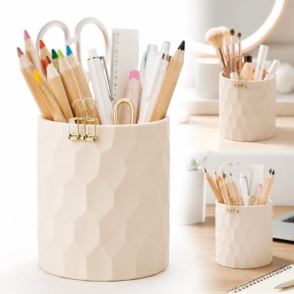Silicone Pen Holder, Nordic Modern Minimalist Makeup Organizer for Desk, Waterproof Office Supplies, Multifunctional Desktop Pencil Pot for Home(Beige)