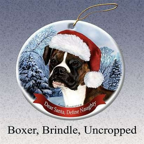 Holiday Pet Gifts Boxer, Brindle Uncropped Santa Hat Dog Porcelain Ornament
