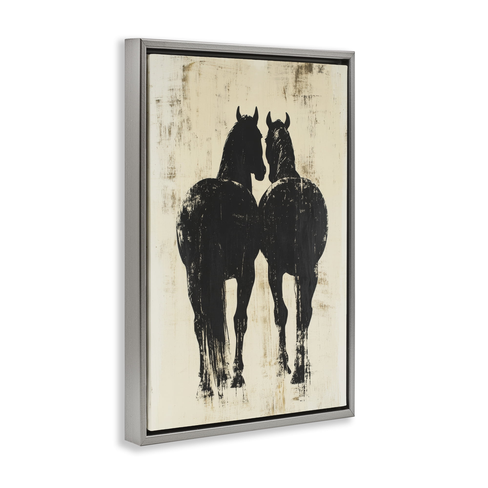 Stupell Industries Twin Horses Facing Away Gray Framed Floater Canvas Wall Art, design by Petal Prints Design