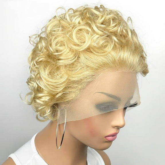 Huixin Hair 13x1 Pixie Cut With Blonde Color Short Human Hair Curl Wig