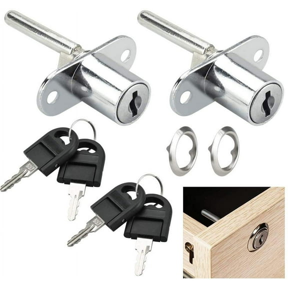 BUZIFU 2 Pcs Drawer Lock, Plunger Lock with Key Zinc Alloy File Cabinet Lock Cupboard Cam Lock Cabinet Door Locks for Filing Cabinets Wardrobe Display Cabinet Furniture (Silver)