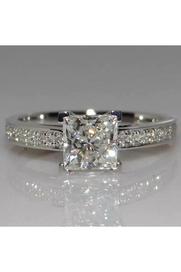 2CT Princess Cut Lab Created Diamond Engagement Women Ring 14K White Gold Plated