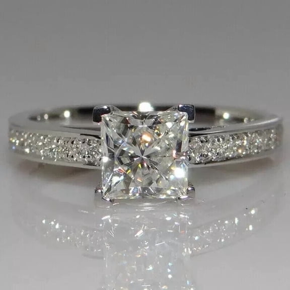2CT Princess Cut Lab Created Diamond Engagement Women Ring 14K White Gold Plated