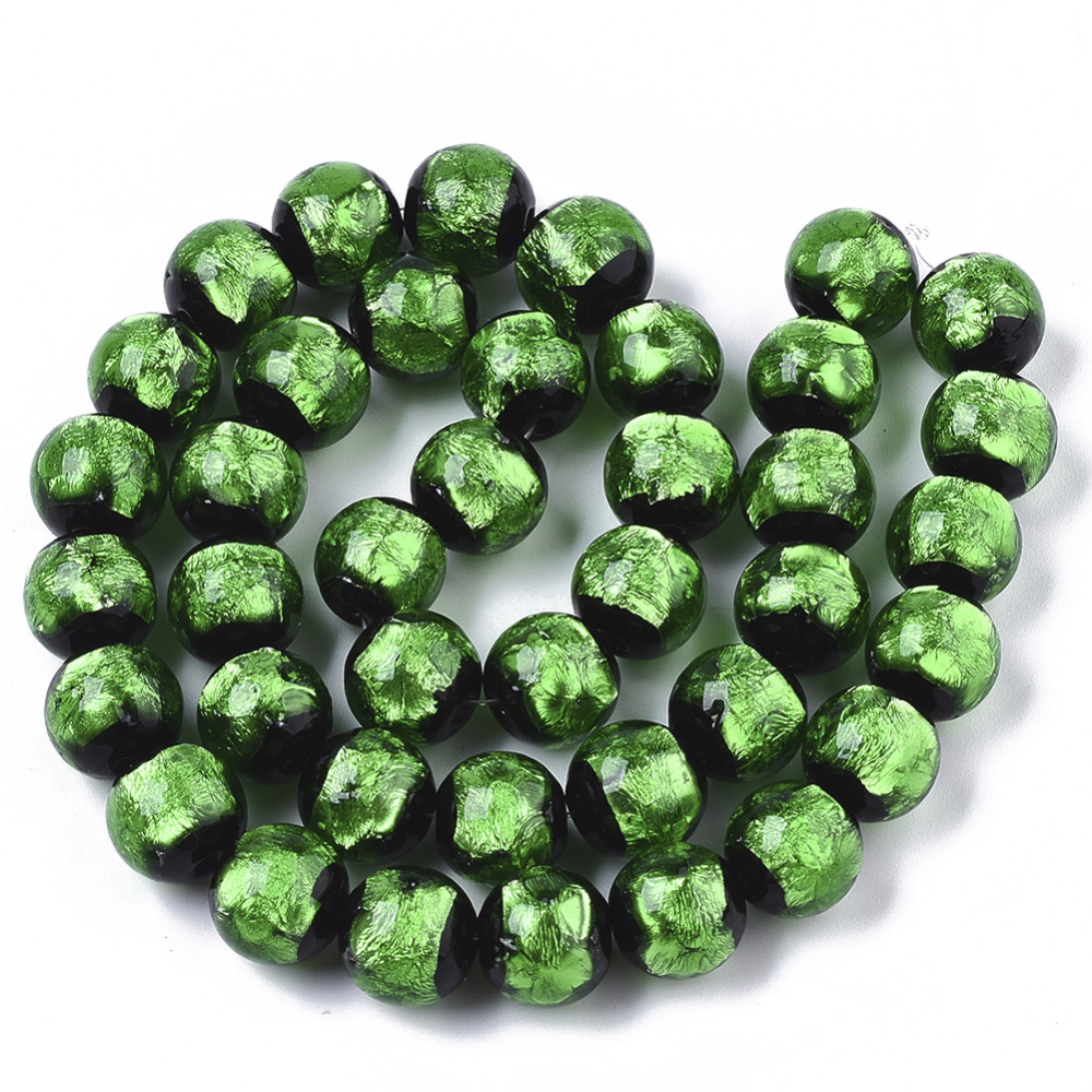 1strand Handmade Silver Foil Lampwork Beads Strands Round Green 11.5~12.5x11~12mm Hole: 1mm about 40pcs/Strand 17.72 inch