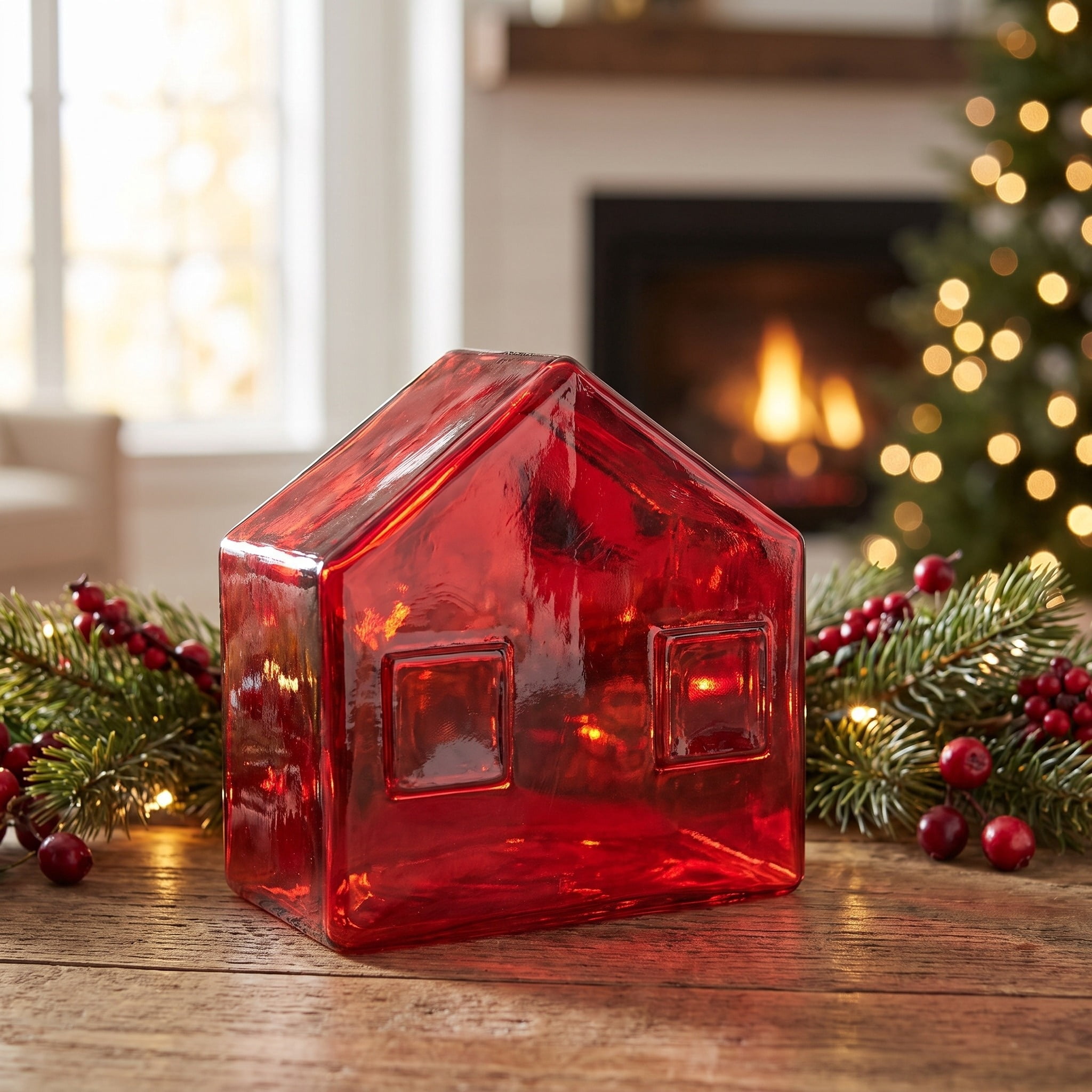 Glass House Christmas Decoration, Red, 5", by Holiday Time