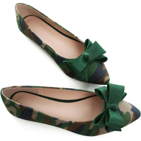 

Pfhytec LU Bow-Knot Ballet Flats for Women Pointed Toe Crystals Shoes Comfort Light Weight Loafers