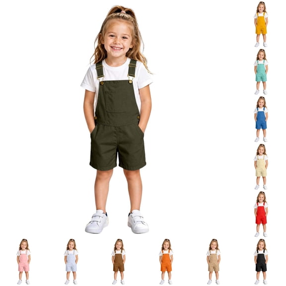 Oiyii Big Girl's Classic Short Overalls Adjustable Strap Pocket Rompers Summer Wear Jumpsuits,Army Green