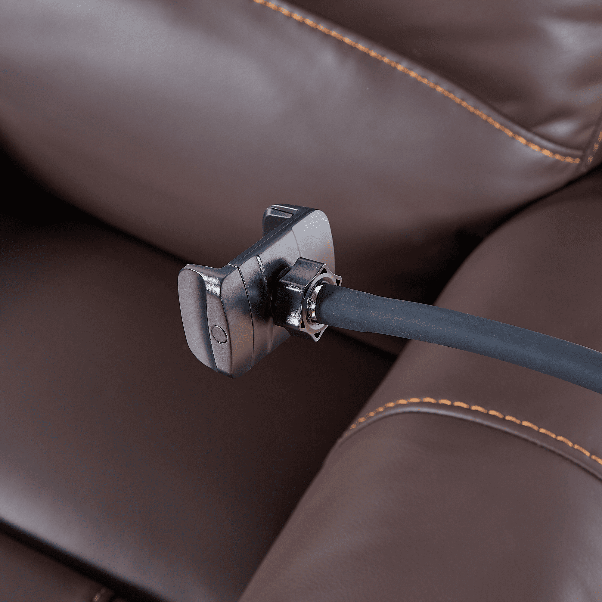 MAYEERTY Push-Button Power Recliner with Deep Body Cushions, Brown Faux Leather Upholstery