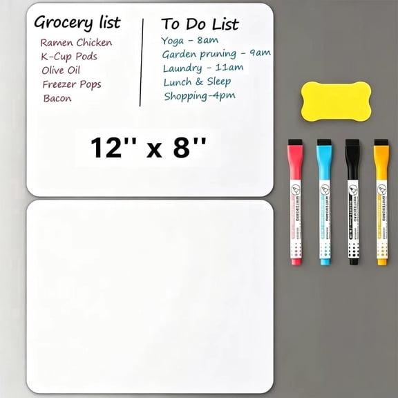 JinBeiXi 2-Pack Magnetic Whiteboard for Fridge, 12" x 8" Dry Erase Boards with 4 Markers & Eraser, Flexible Refrigerator Notepad & Meal Planner