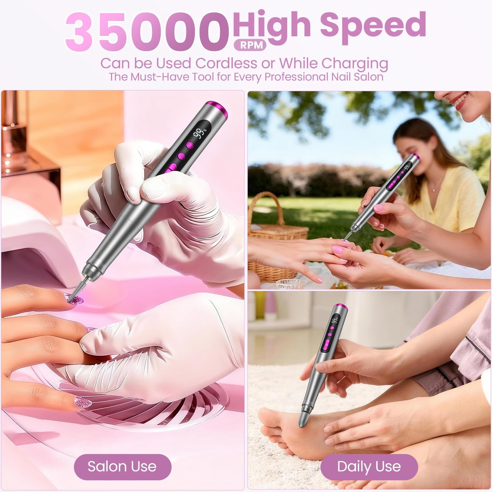 M MISS DREAM Portable 35000 RPM Electric Nail Drill with LCD Display, Gray