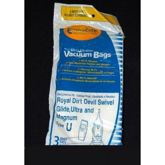 3 Pack Generic Micro-Lined Compatible with Dirt Devil Style U Vacuum Cleaner Bags For Upright Mo