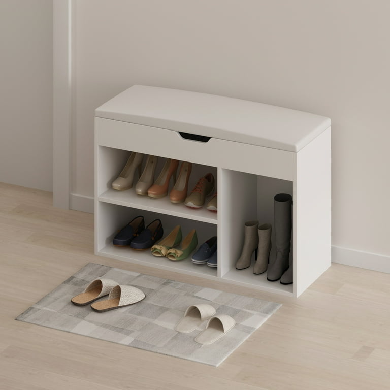 Shoe Bench Boot Organizer Storage Bench with Flip Open Storage Box Padded Shoe Rack with Hidden Compartment and 3 Cube for Entryway Living Room White Walmart