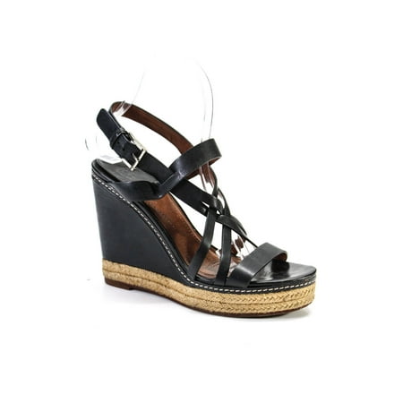 

Pre-owned|M Womens Strappy Leather Espadrille Wedge Sandals Black Size 38 8