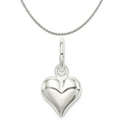 Carat in Karats Sterling Silver Puff Heart Charm (18mm x 10mm) With Sterling Silver Cable Chain Necklace 20"