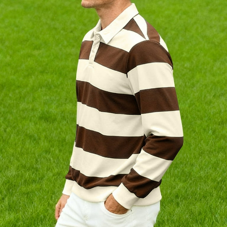 GuangCheng George Men Striped Rugby Shirts Long Sleeve Classic