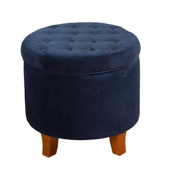 Round Storage Ottoman, Navy Velvet