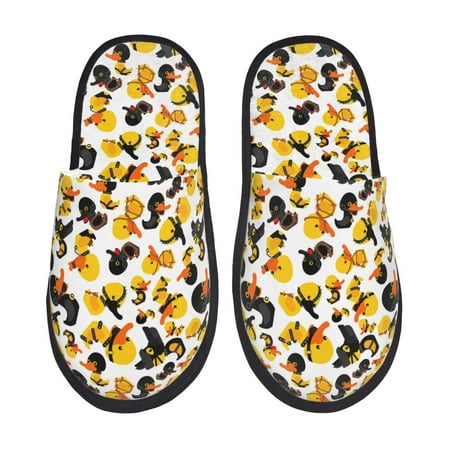 

Honeii Duck In Black Suit1 print Slippers Memory Foam House Bedroom Slippers for Women and Men Fuzzy Plush Comfy Faux Fur Lined Slide Shoes-Large