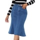 thumbnail image 1 of INSPIRE CHIC Falda vaquera casual de cintura alta con volantes y cola de pez para mujer Azul L, 1 of 5