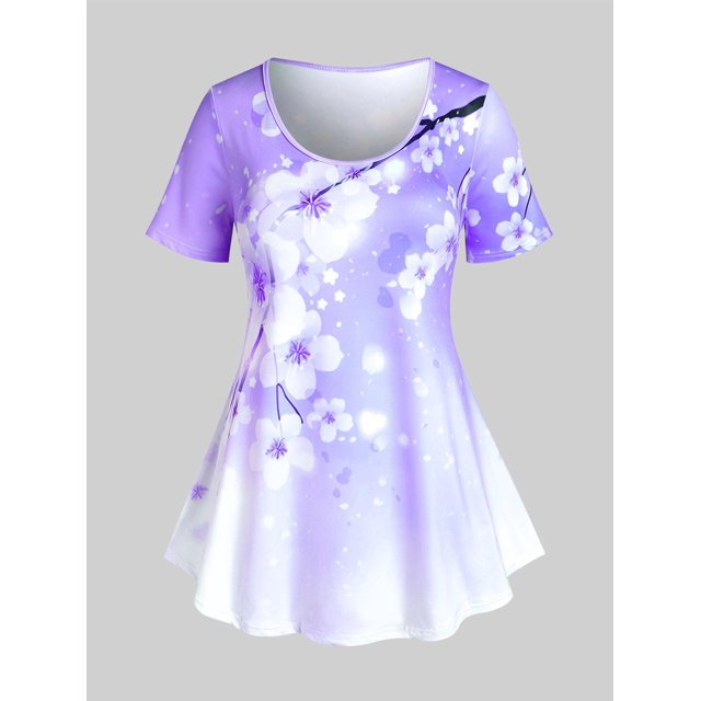 Camiseta Talla Extra & Coderas Curvo Sakura Rosegal Camisetas tallas grandes