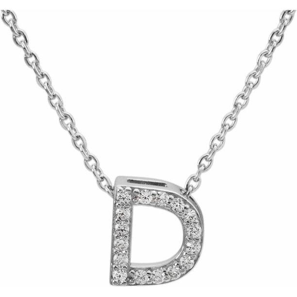 Brilliance Fine Jewelry CZ Sterling Silver Block Initial "D" Necklace